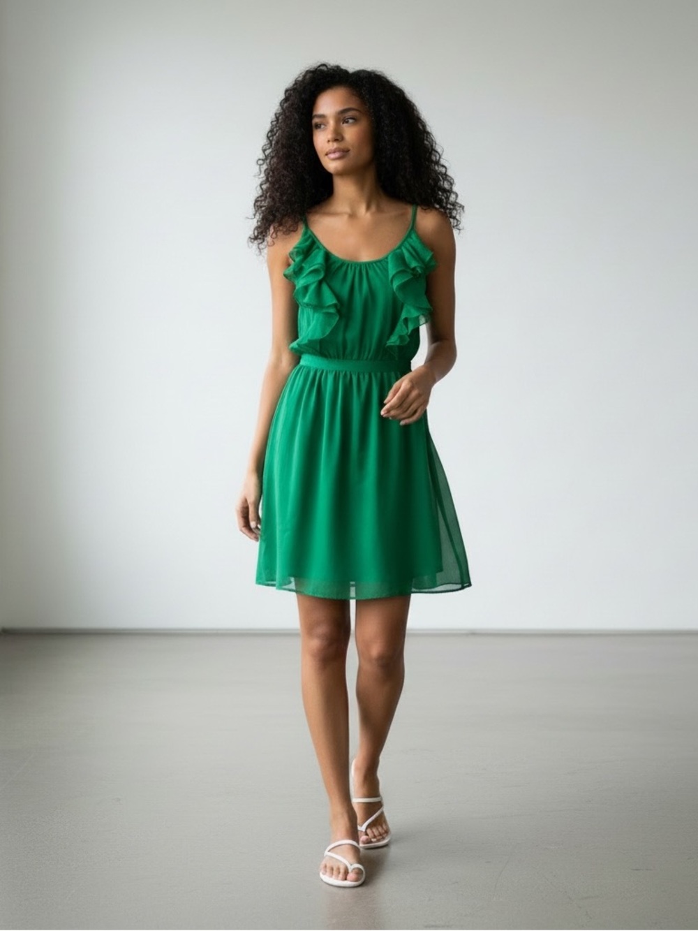 Old Navy Summer Green Dress Women's Size Medium Ruffles Spaghetti Strap Mini Sun